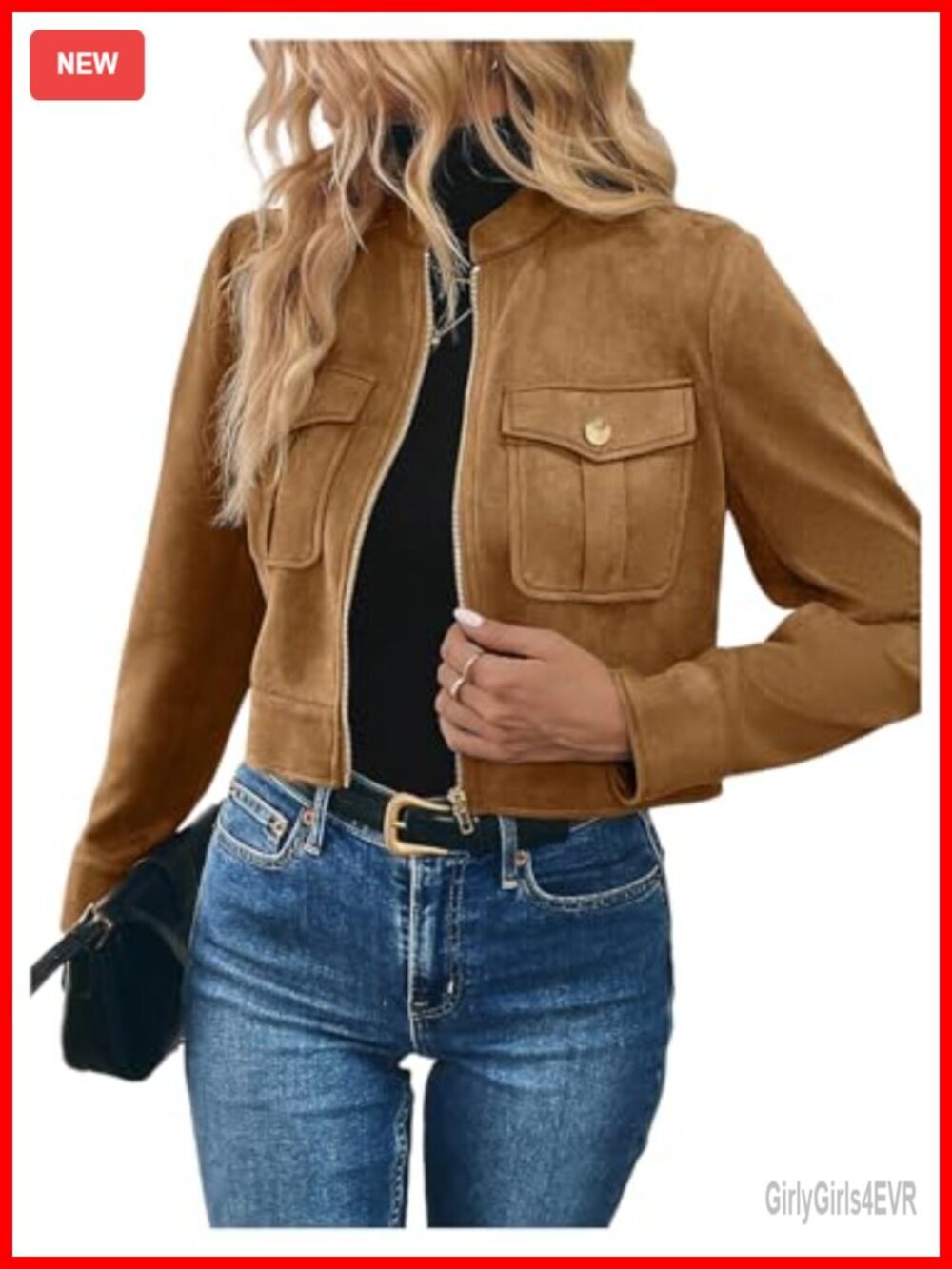 Faux Suede Cropped Cargo Jacket Zip Up Long Sleeve Lightweight Jacket